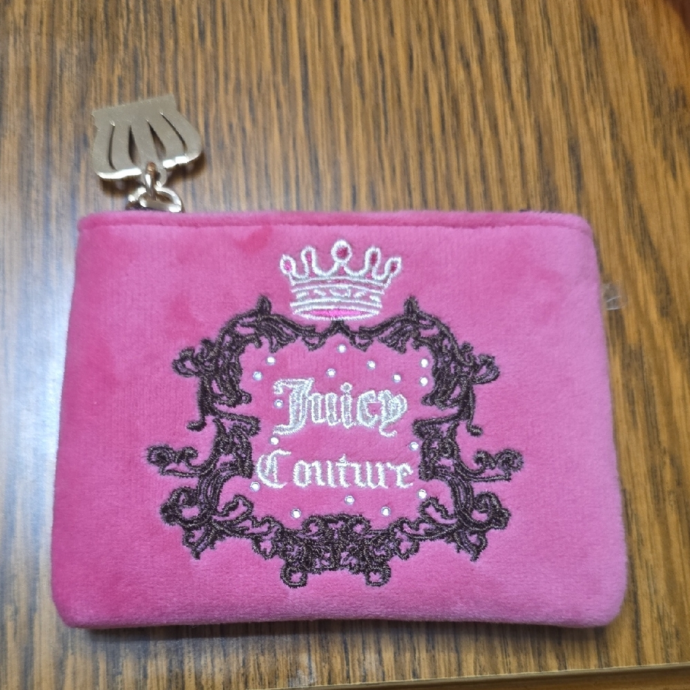 Juicy Couture Pink Velvet Pouch with Crown Charm